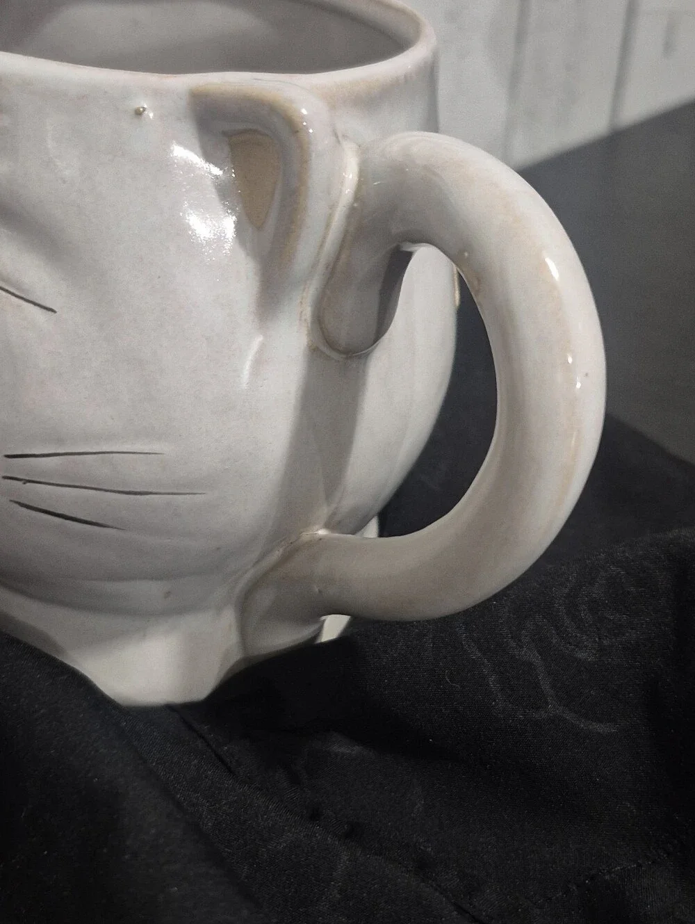 Boston Warehouse Trading Company Stoneware Cat Face Mugs - White with Pink Nose